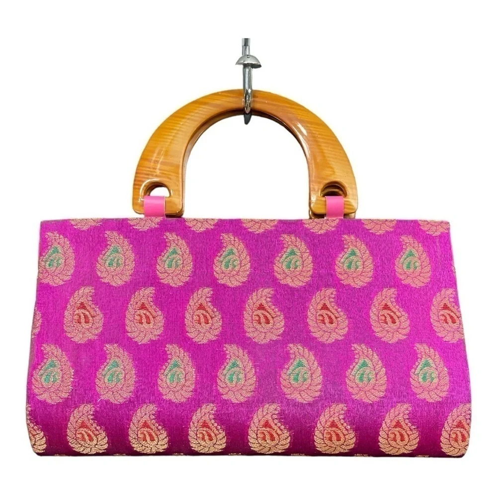 Ethic Purse pink gold hard case bag/purse traditional plastic wood like handles